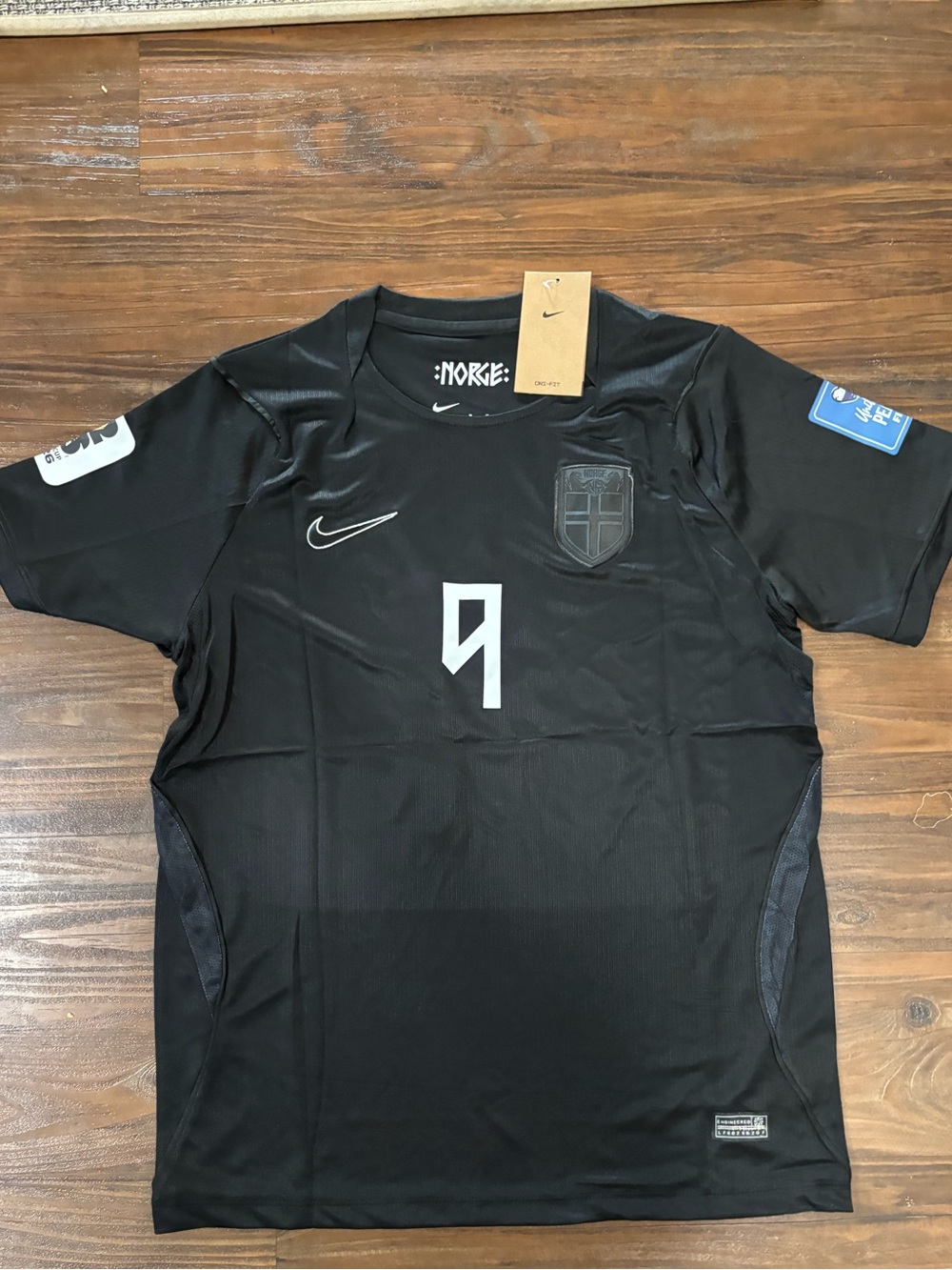 Nike Men's Black Football Jersey with White Number 9 and Subtle Crest